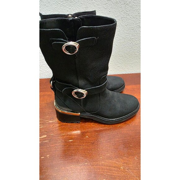 Vince Camuto Kerivini Black Leather Mid-Calf Boots Straps & Buckle Size 7.5 - Picture 3 of 9